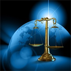 Globe behind a law scale