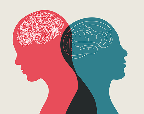 Two silhouettes as metaphor bipolar disorder mind mental. 